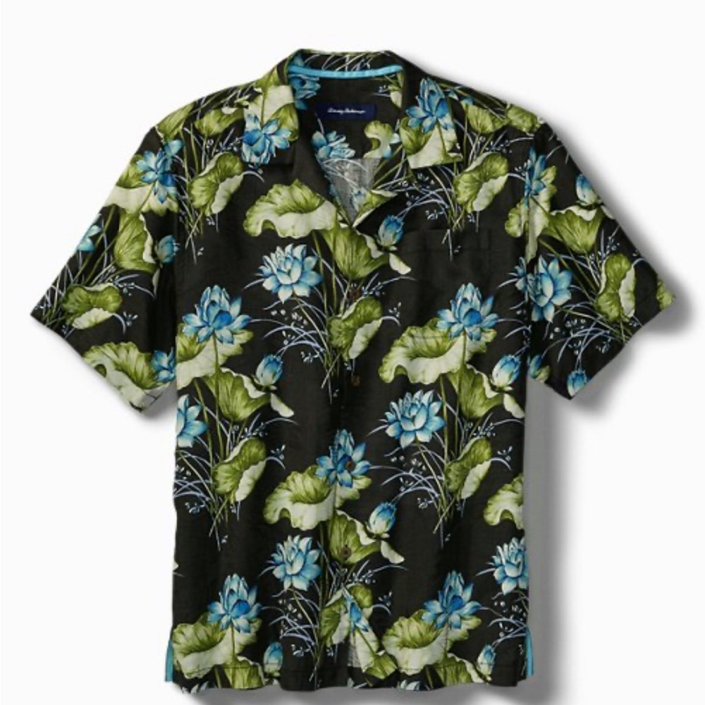 Tommy Bahama Island Zone Adriatic Garden Camp Shirt‎ Large Silk Blend EUC